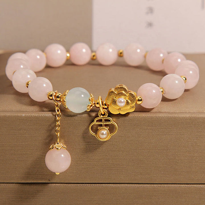 Buddha Stones Natural Pink Crystal Lucky Flower Warmth Bracelet