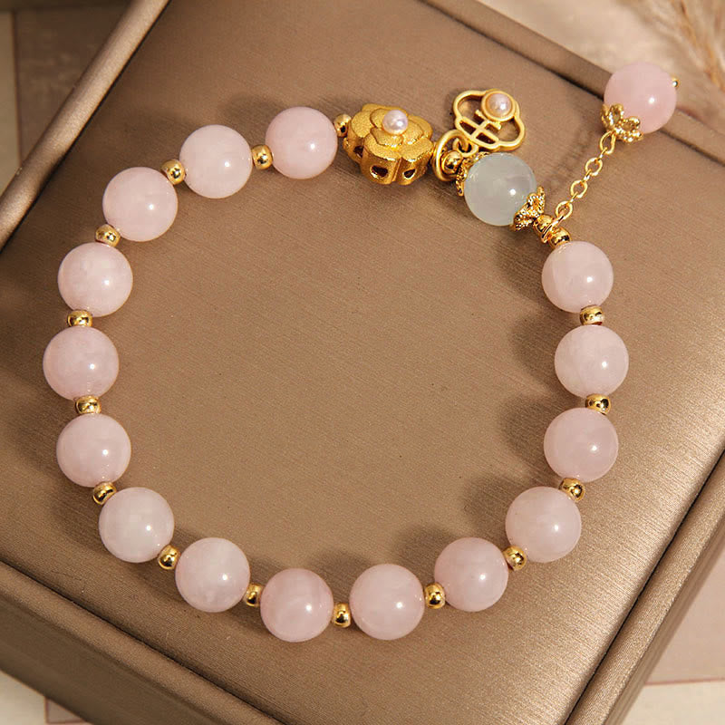 Buddha Stones Natural Pink Crystal Lucky Flower Warmth Bracelet