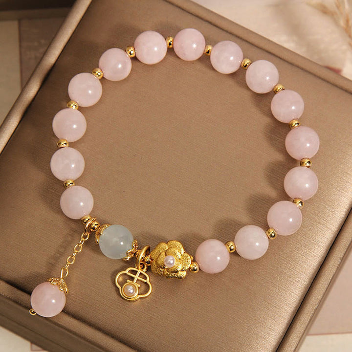 Buddha Stones Natural Pink Crystal Lucky Flower Warmth Bracelet