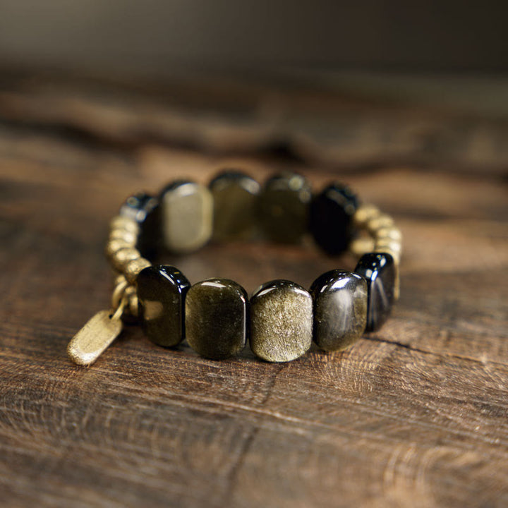 Buddha Stones Black Obsidian Gold Sheen Obsidian Strengthen Bracelet