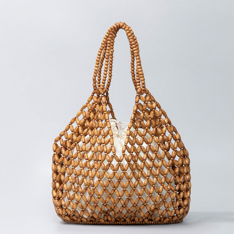 Buddha Stones Hand-woven Wooden Beads Shoulder Bag Handbags