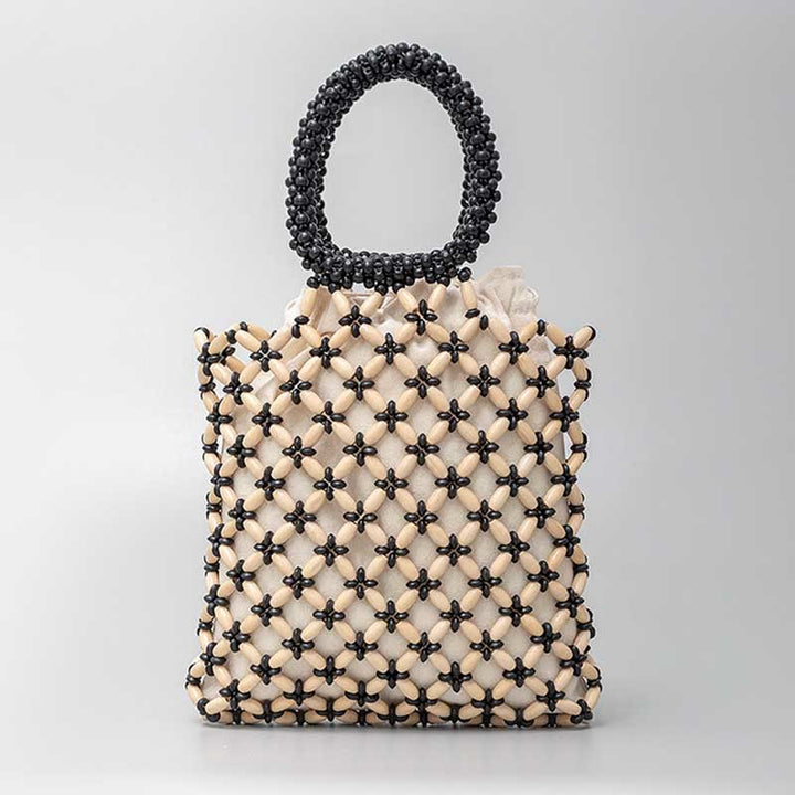 Buddha Stones Hand-woven Lozenge Wooden Beads Handbag