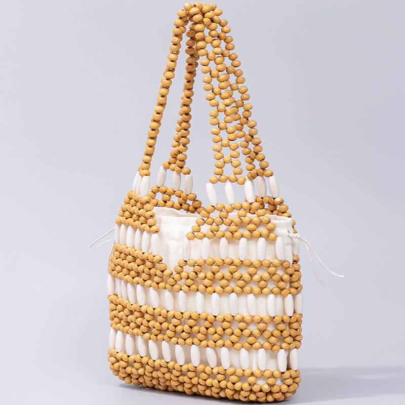 Buddha Stones Hand-woven Round Wooden Beads Shoulder Bag