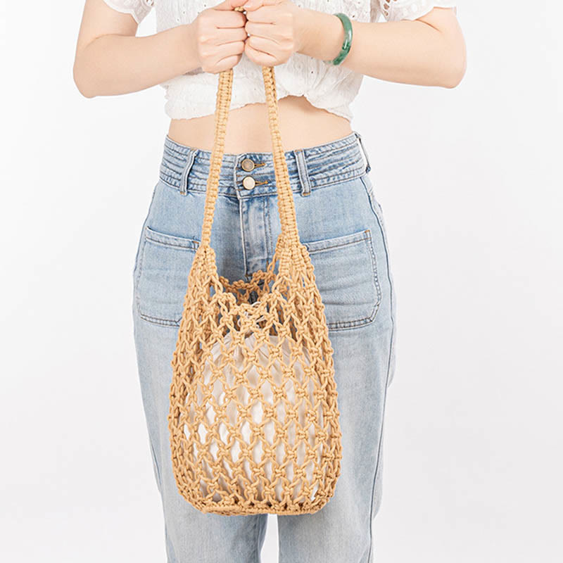 Buddha Stones Hand-woven Cotton Thread Shoulder Bag Handbags