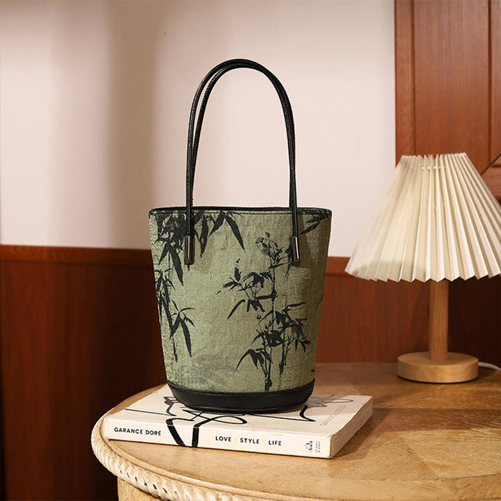 Buddha Stones Green Bamboo Print Vintage Crossbody Bag Handbag - Green Bamboo 14*11.5*19.5cm - image 0