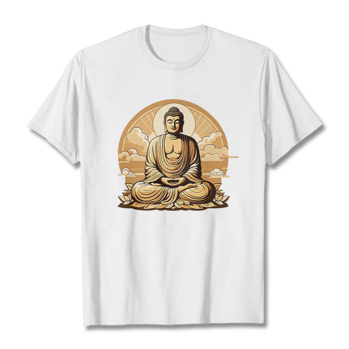 Buddha Stones Sun Auspicious Clouds Buddha Tee T-shirt - White - 2XL - image 3