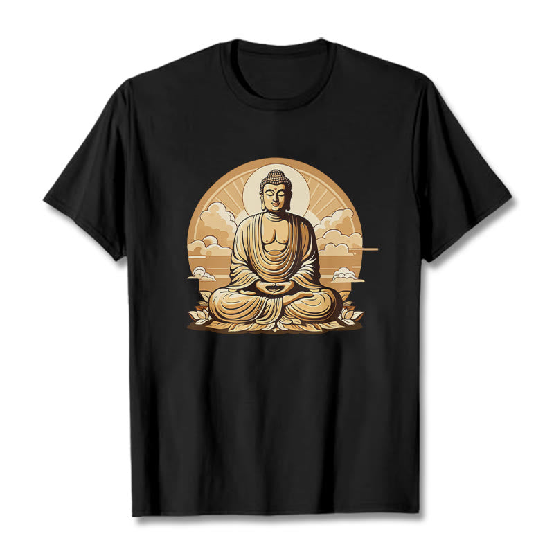 Buddha Stones Sun Auspicious Clouds Buddha Tee T-shirt - Black - 2XL - image 6