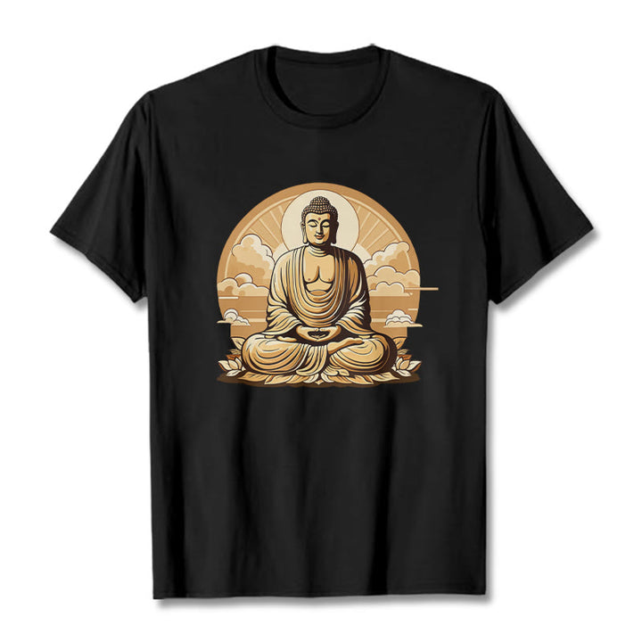 Buddha Stones Sun Auspicious Clouds Buddha Tee T-shirt - Black - 2XL - image 6