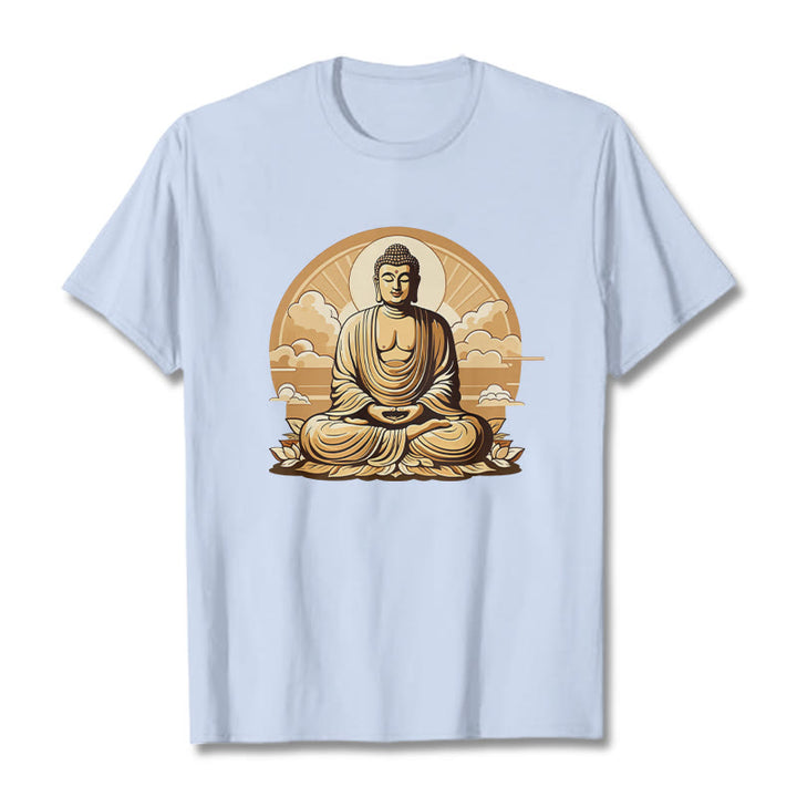 Buddha Stones Sun Auspicious Clouds Buddha Tee T-shirt - LightCyan - 2XL - image 18