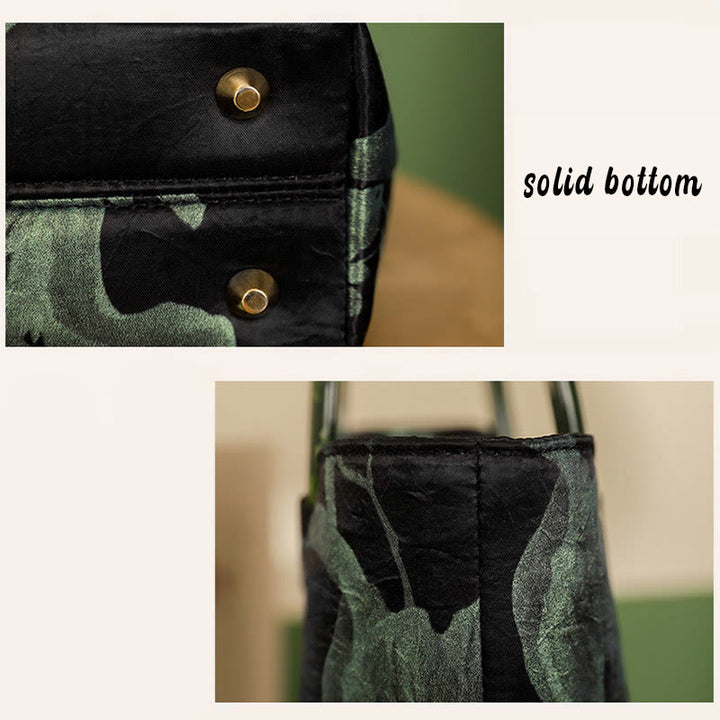 Buddha Stones Black Green Orchids Print Vintage Handbag - image 8