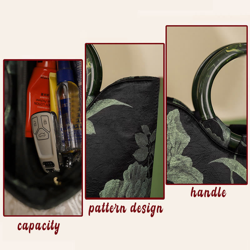 Buddha Stones Black Green Orchids Print Vintage Handbag - image 6