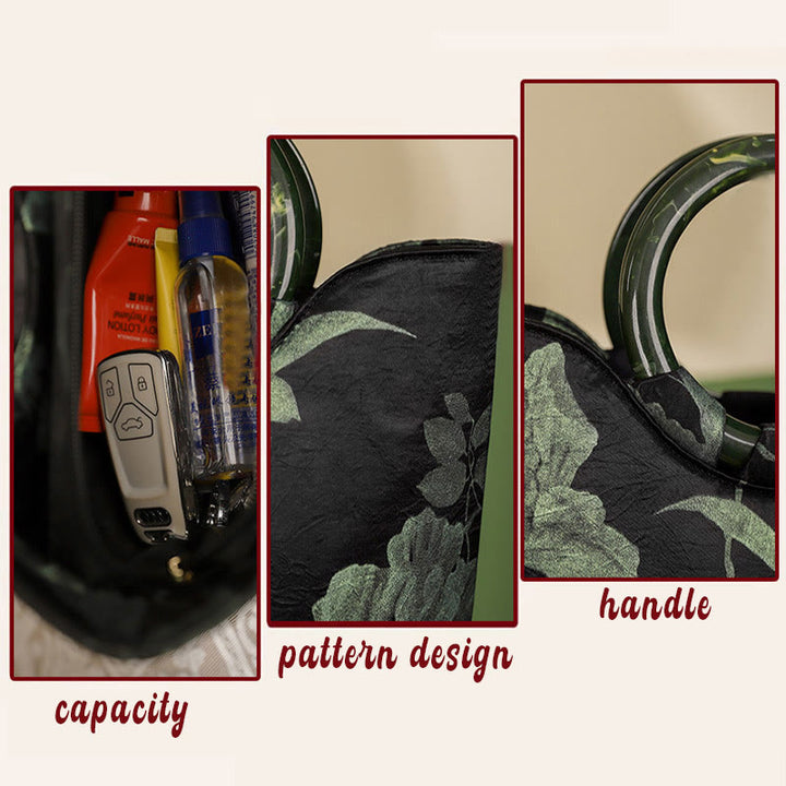 Buddha Stones Black Green Orchids Print Vintage Handbag - image 6