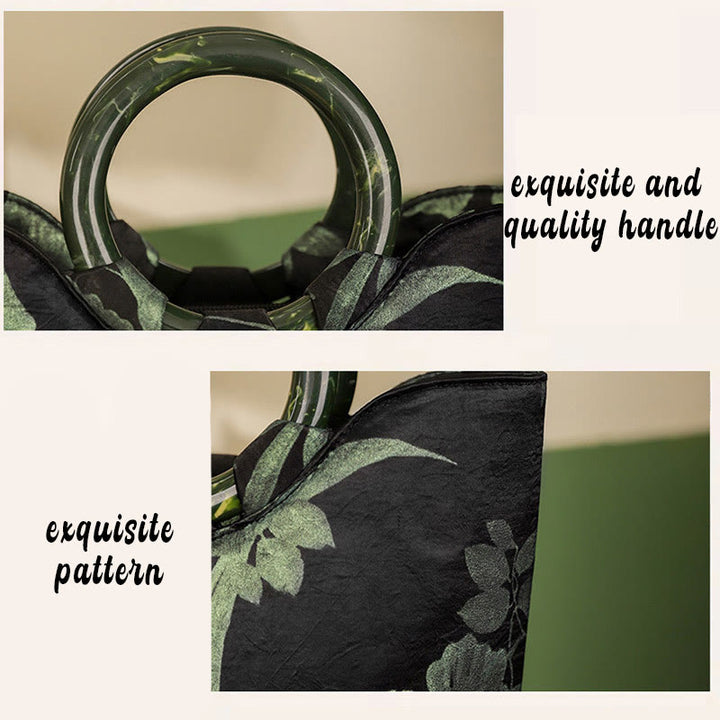 Buddha Stones Black Green Orchids Print Vintage Handbag - image 7