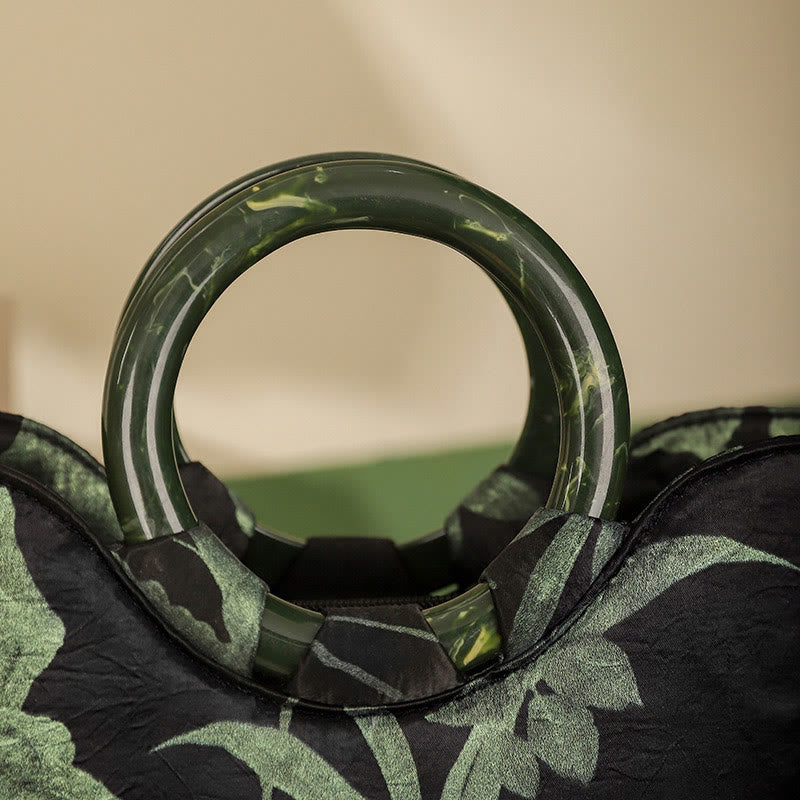 Buddha Stones Black Green Orchids Print Vintage Handbag - image 4