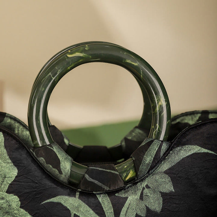 Buddha Stones Black Green Orchids Print Vintage Handbag - image 4