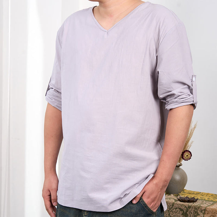 Buddha Stones Solid Color Three Quarter Sleeve Men's T-shirt - image 8