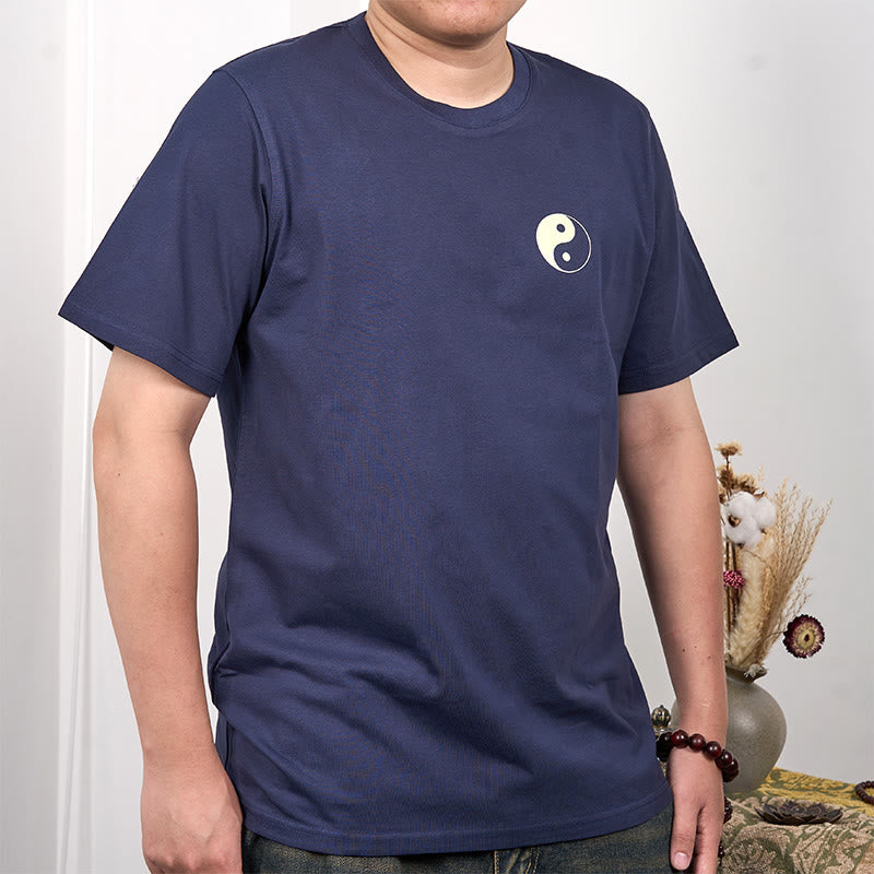 Buddha Stones Men's Summer Round Neck Short Sleeve Yin Yang Cotton T-Shirt - SteelBlue - US/UK/AU42，EU52 (3XL) - image 1