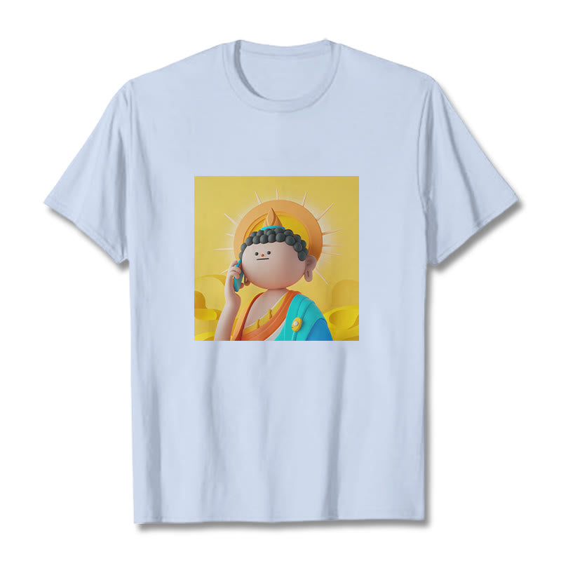 Buddha Stones Buddha Picks Up The Phone Tee T-shirt - LightCyan - 2XL - image 18