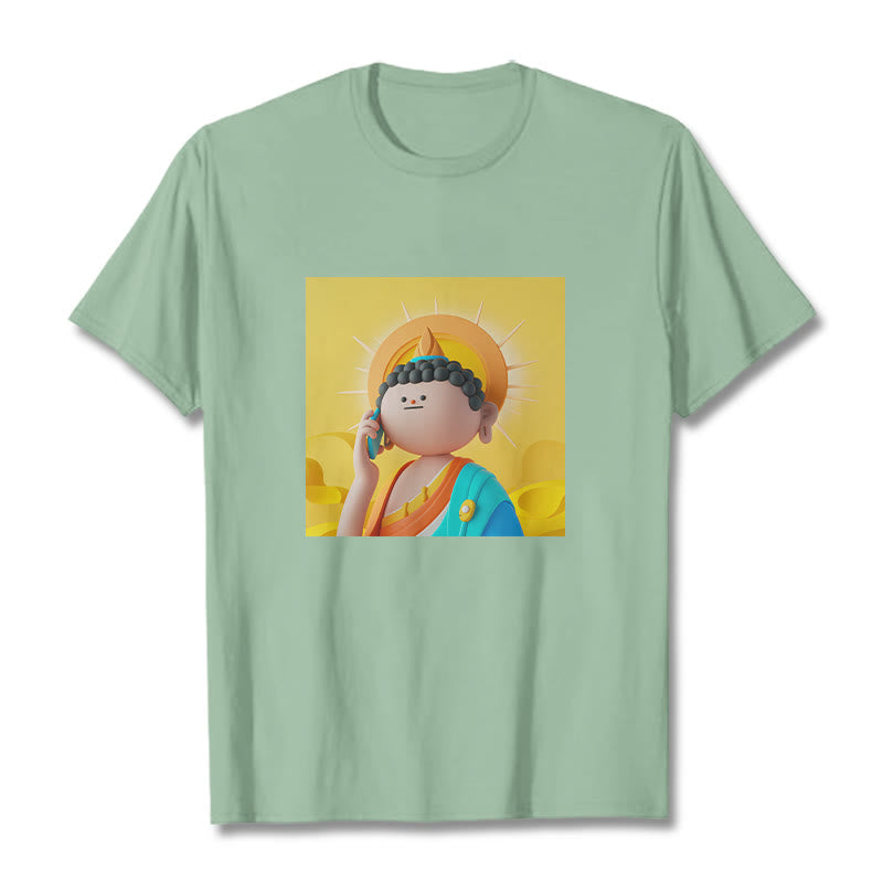 Buddha Stones Buddha Picks Up The Phone Tee T-shirt - PaleGreen - 2XL - image 14