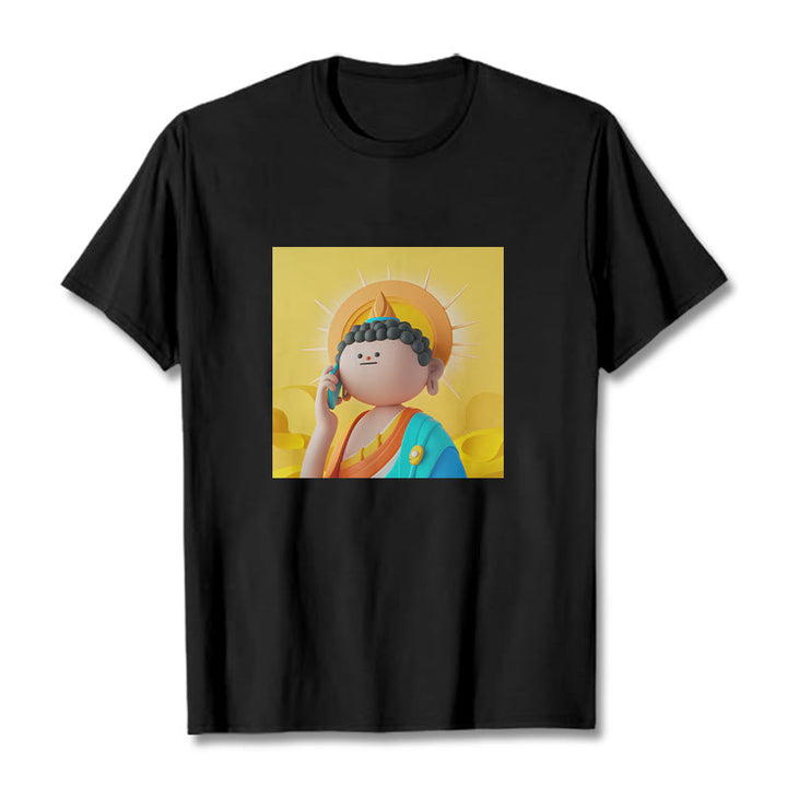 Buddha Stones Buddha Picks Up The Phone Tee T-shirt - Black - 2XL - image 4