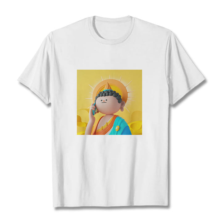 Buddha Stones Buddha Picks Up The Phone Tee T-shirt - White - 2XL - image 1