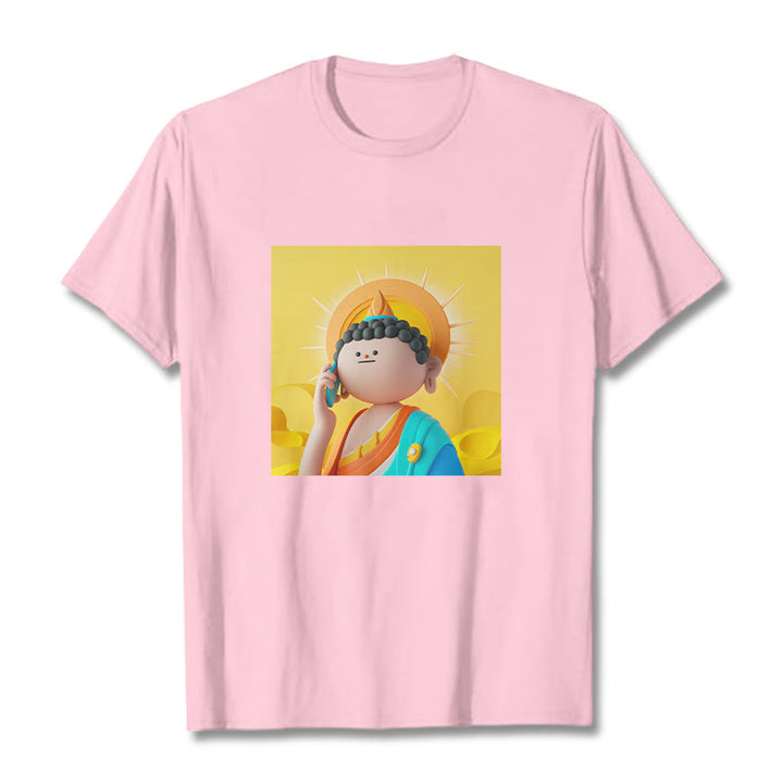 Buddha Stones Buddha Picks Up The Phone Tee T-shirt - LightPink - 2XL - image 12