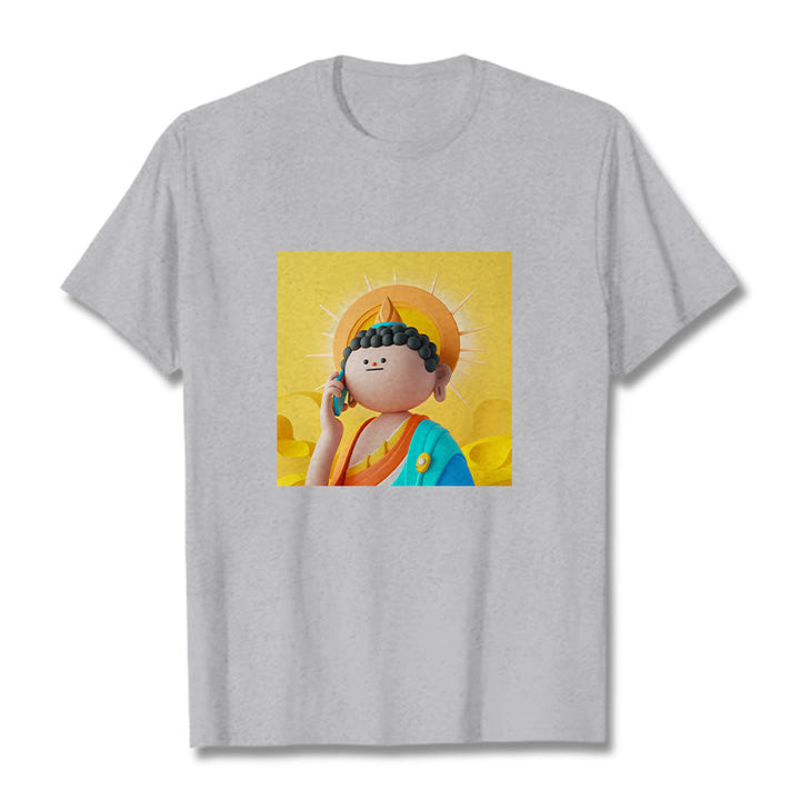 Buddha Stones Buddha Picks Up The Phone Tee T-shirt - LightGrey - 2XL - image 19