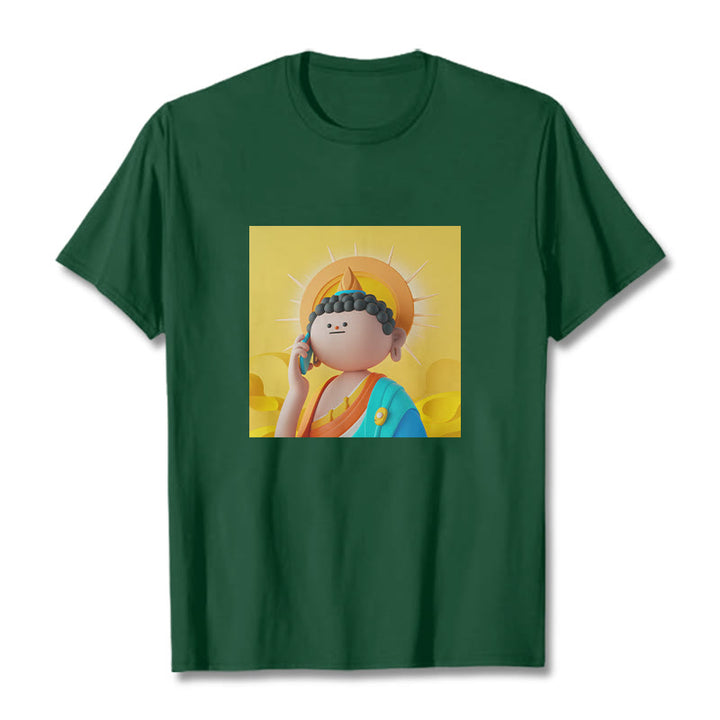 Buddha Stones Buddha Picks Up The Phone Tee T-shirt - ForestGreen - 2XL - image 10