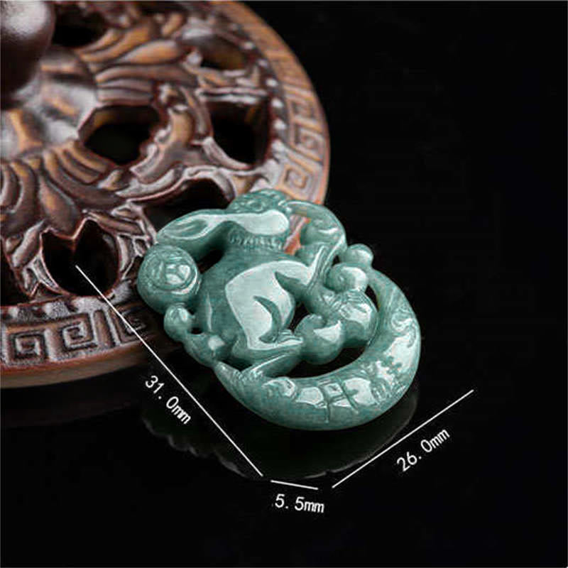 Year of the Rabbit Jade Luck Crescent Mooon Necklace Pendant