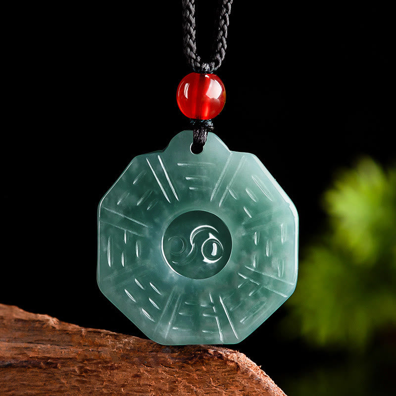 Buddha Stones Natural Jade FengShui Bagua Yin Yang Prosperity Necklace Pendant