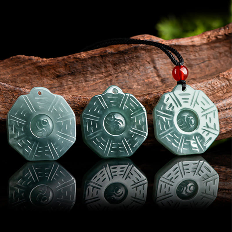 Buddha Stones Natural Jade FengShui Bagua Yin Yang Prosperity Necklace Pendant