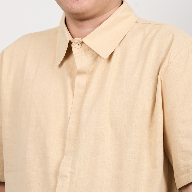 Buddha Stones Men's Short Sleeve Button Casual Cotton Linen Shirt - image 7