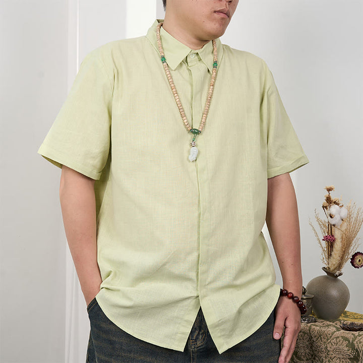 Buddha Stones Men's Short Sleeve Button Casual Cotton Linen Shirt - image 12