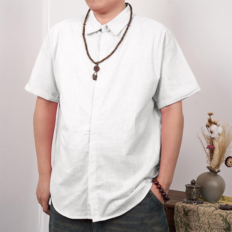 Buddha Stones Men's Short Sleeve Button Casual Cotton Linen Shirt - White - US/UK/AU44，EU54 (3XL) - image 1