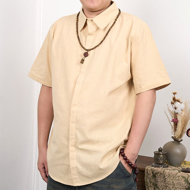 Buddha Stones Men's Short Sleeve Button Casual Cotton Linen Shirt - Wheat - US/UK/AU44，EU54 (3XL) - image 5