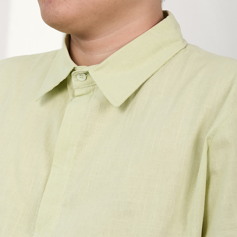 Buddha Stones Men's Short Sleeve Button Casual Cotton Linen Shirt - image 13