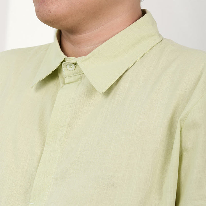 Buddha Stones Men's Short Sleeve Button Casual Cotton Linen Shirt - image 13