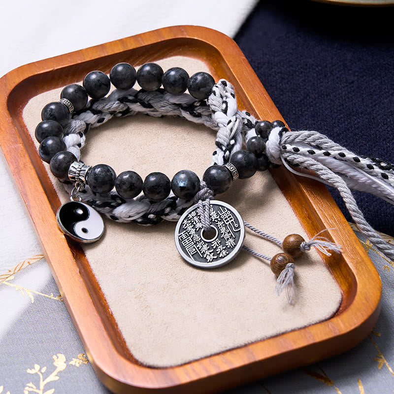 Buddha Stones Black Glitter Stone Cat's Eye Yin Yang Mountain Ghosts Spend Money Power Double Layer Rope Bracelet