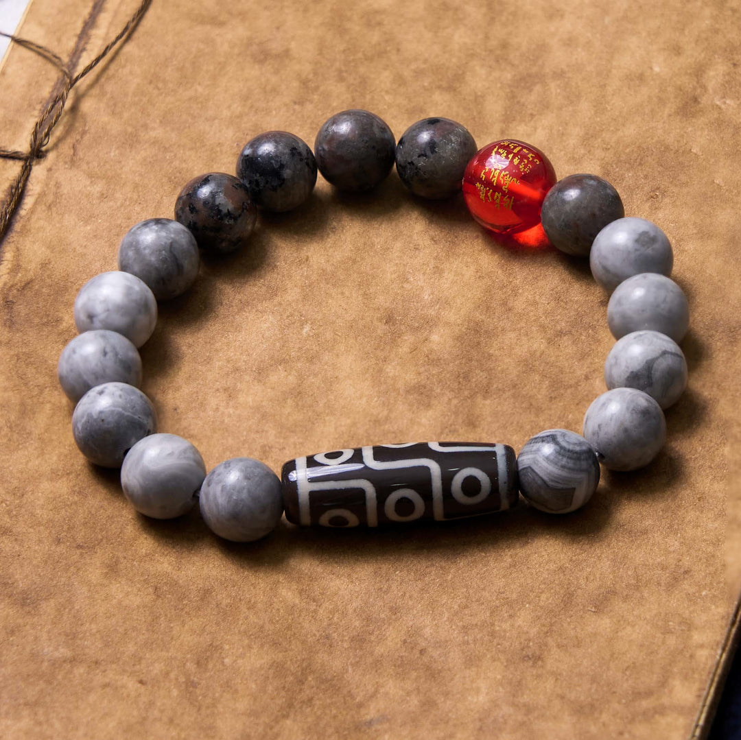 Buddha Stones Tibetan Nine-Eye Dzi Bead Picasso Jasper Positive Bracelet