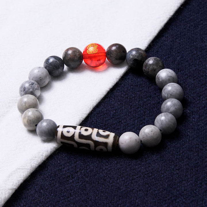 Buddha Stones Tibetan Nine-Eye Dzi Bead Picasso Jasper Positive Bracelet