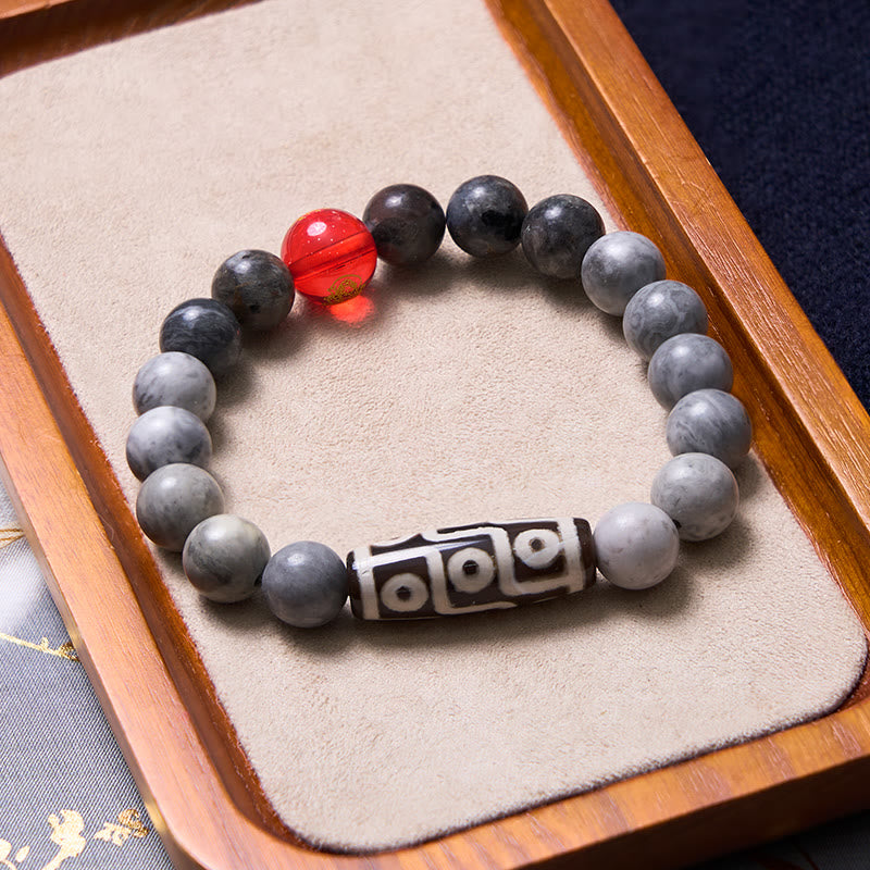 Buddha Stones Tibetan Nine-Eye Dzi Bead Picasso Jasper Positive Bracelet