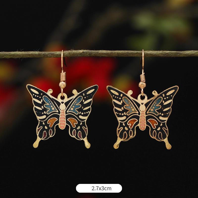 Buddha Stones Lotus Butterfly Flower Alloy Copper Enlightenment Drop Earrings