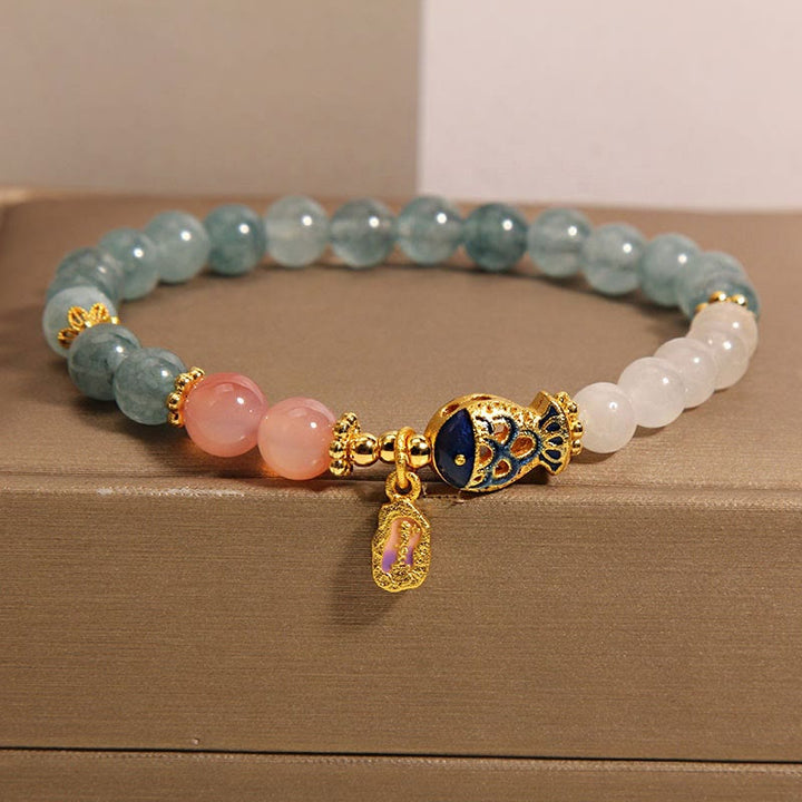 Buddha Stones Jade Yanyuan Agate White Jade Koi Fish Scripture Charm Luck Bracelet