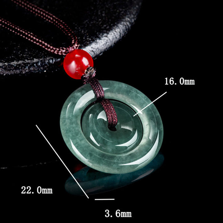 Buddha Stones Green Jade Double Peace Buckle Abundance Necklace Pendant - image 10