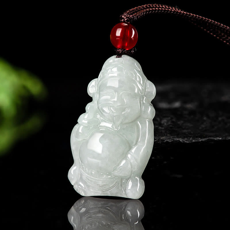 Buddha Stones Natural Jade Chinese God of Wealth Caishen Ingot Luck Necklace Pendant