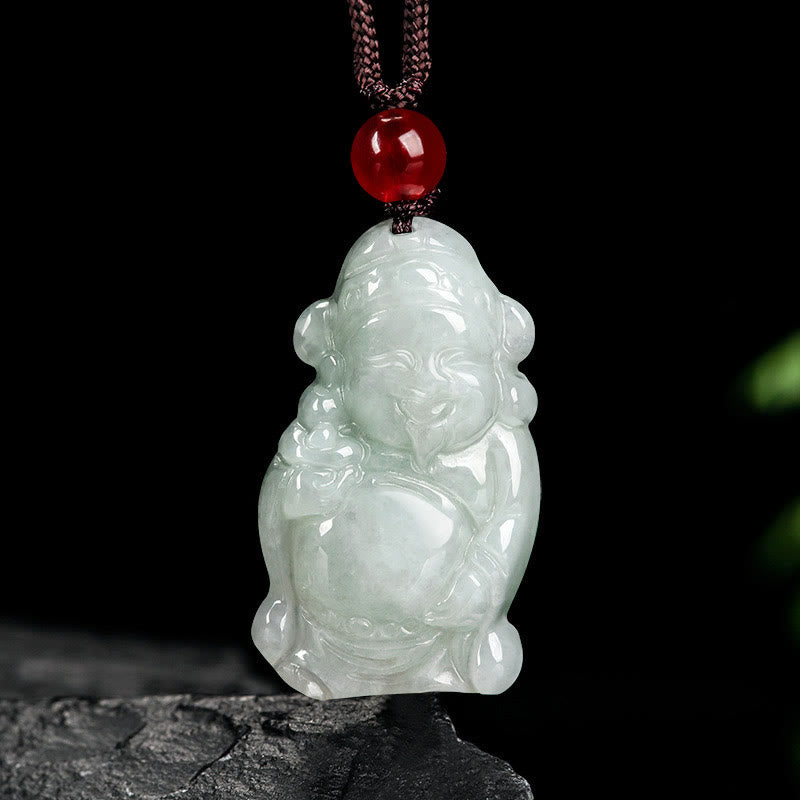 Buddha Stones Natural Jade Chinese God of Wealth Caishen Ingot Luck Necklace Pendant