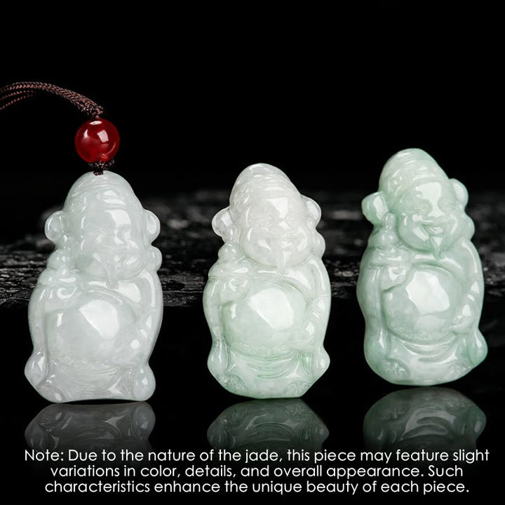 Buddha Stones Natural Jade Chinese God of Wealth Caishen Ingot Luck Necklace Pendant