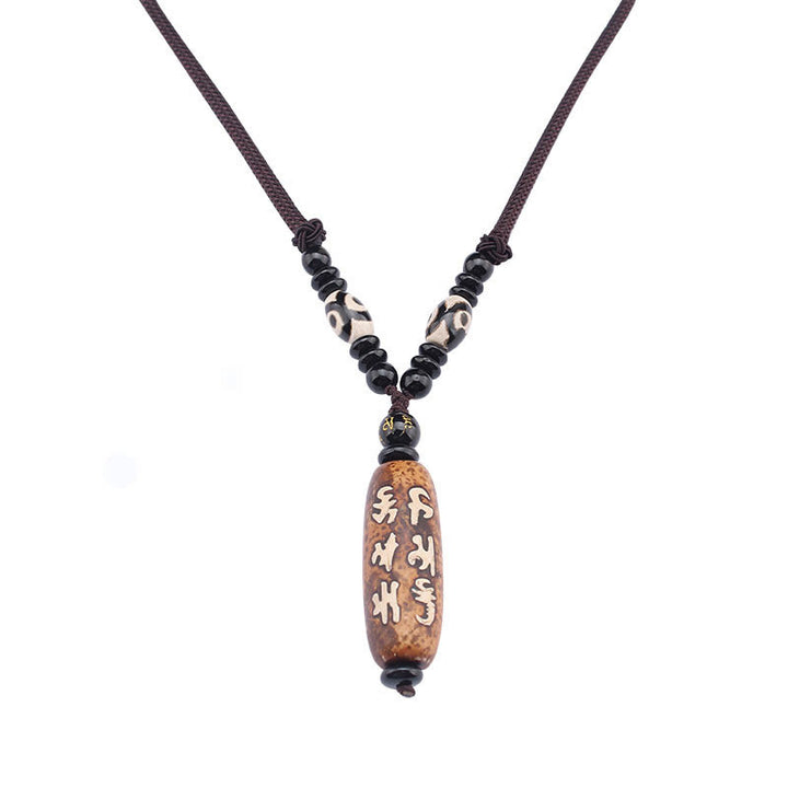 Buddha Stones Tibet Om Mani Padme Hum Dzi Bead Avalokitesvara Pattern Wealth Necklace Pendant