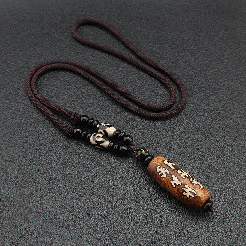 Buddha Stones Tibet Om Mani Padme Hum Dzi Bead Avalokitesvara Pattern Wealth Necklace Pendant