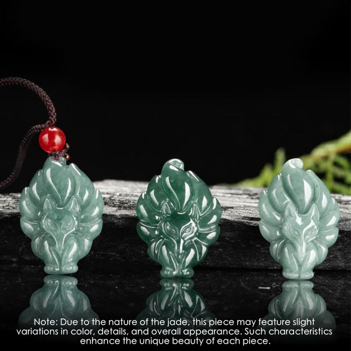 Buddha Stones Natural Green Jade Nine-Tailed Fox Luck Necklace Pendant - image 7
